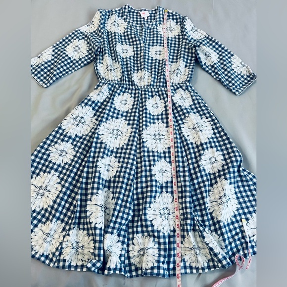 Nimo with‎ Love embroidered dress size M Plaid Blue White Flowers - Picture 4 of 11
